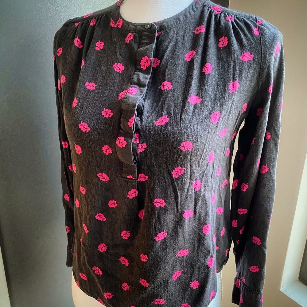 Boden Pink/Gray Leaf Print Button Down